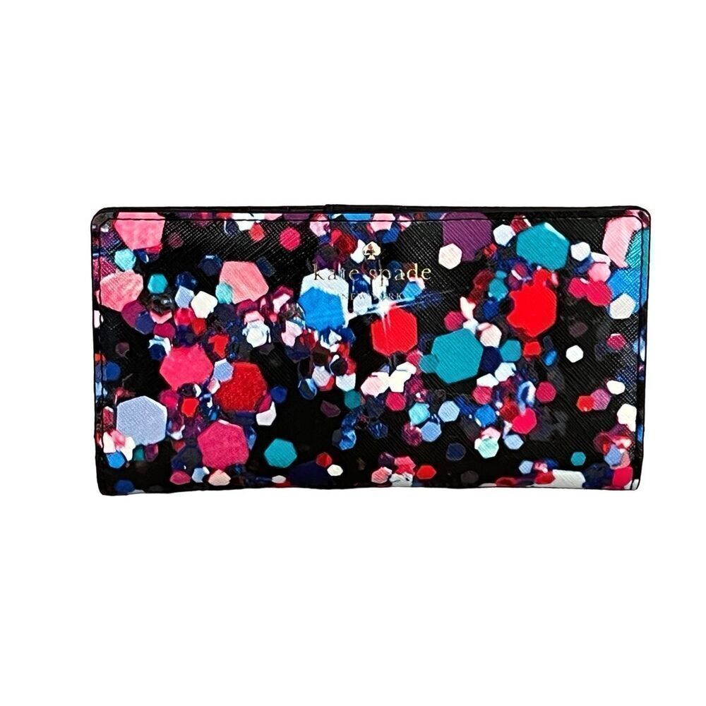 Kate Spade Grant Lane Bright Jewel Stacy Saffiano Leather Wallet Black Multi